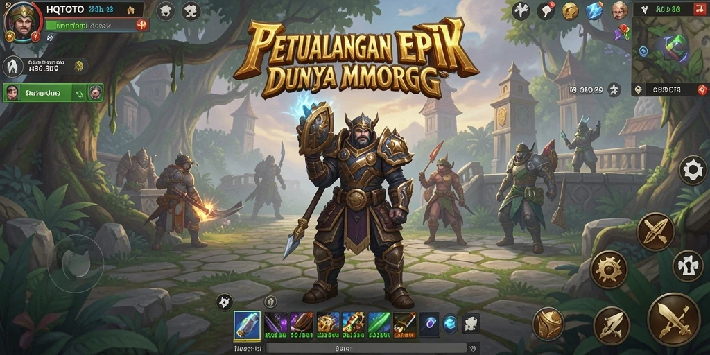 Screenshot utama HQTOTO menampilkan aksi pertempuran MMORPG yang seru.
