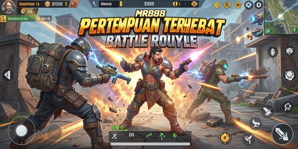 Menunjukkan aksi seru dalam game Battle Royale MR888.