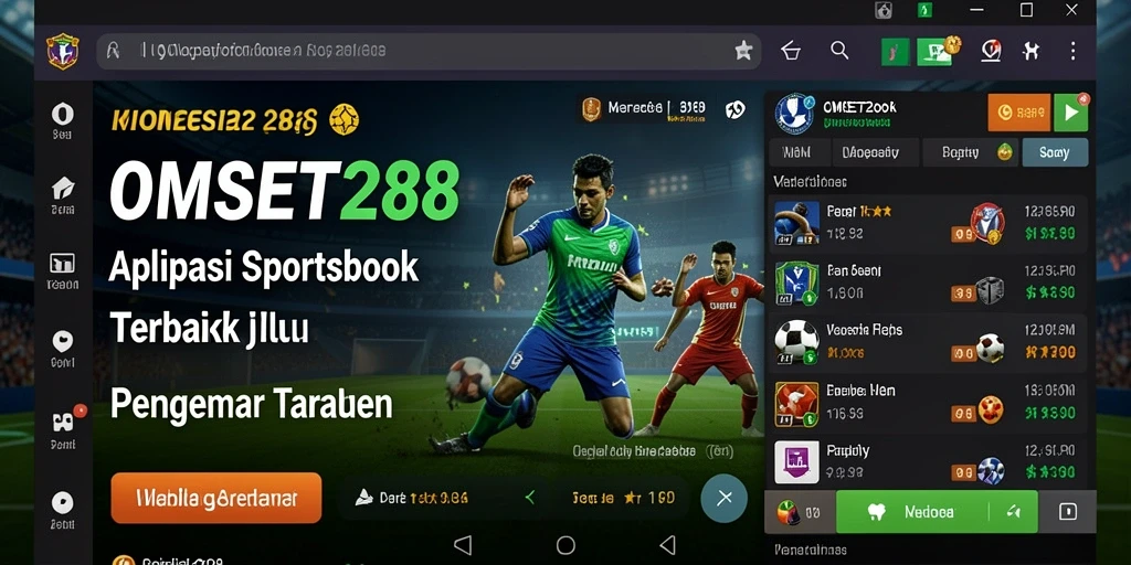 Tampilan antarmuka aplikasi OMSET288 dengan fitur taruhan Sportsbook.